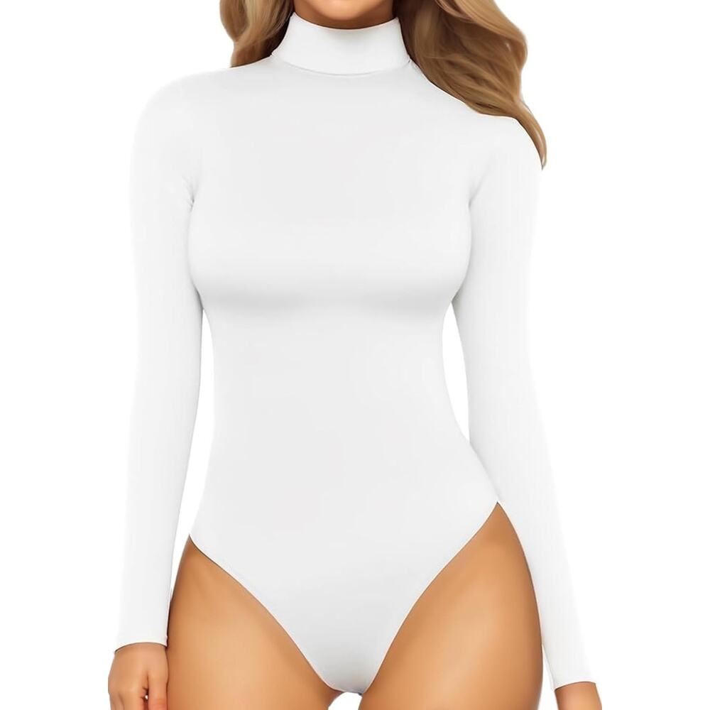 White Long-Sleeve Turtleneck Bodysuit – Size Large